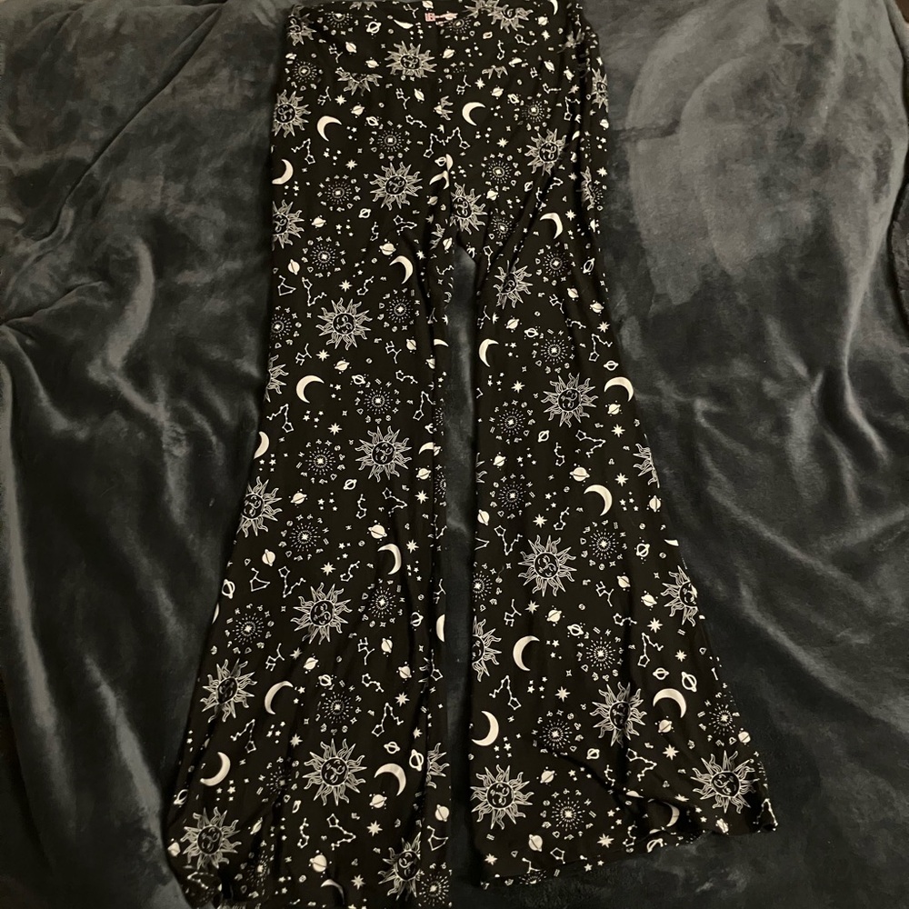 Black Flare Pants with Celestial Print